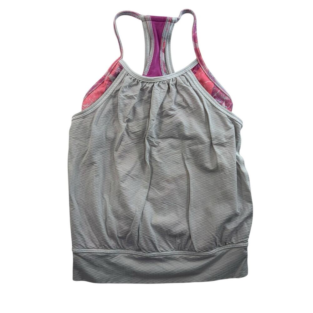Ivivva By Lululemon Girls 6 Tank Top Gray Pink‎ Double Dutch Built Bra Athletic